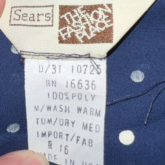💥Vintage Sears Navy White Polka Dot Dress Overlay Sheer Elastic Waist Summer 16 - Picture 5 of 9
